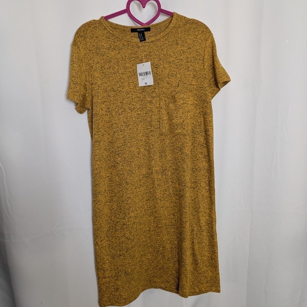 Forever 21 Womens Mustard Yellow Knit T-Shirt Mini Dress Short Sleeve Pocket M